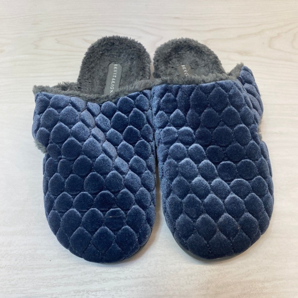 Revitalign Womens 8 Orthotic Slippers Quilted Velvet Navy Blue Cozy Mules